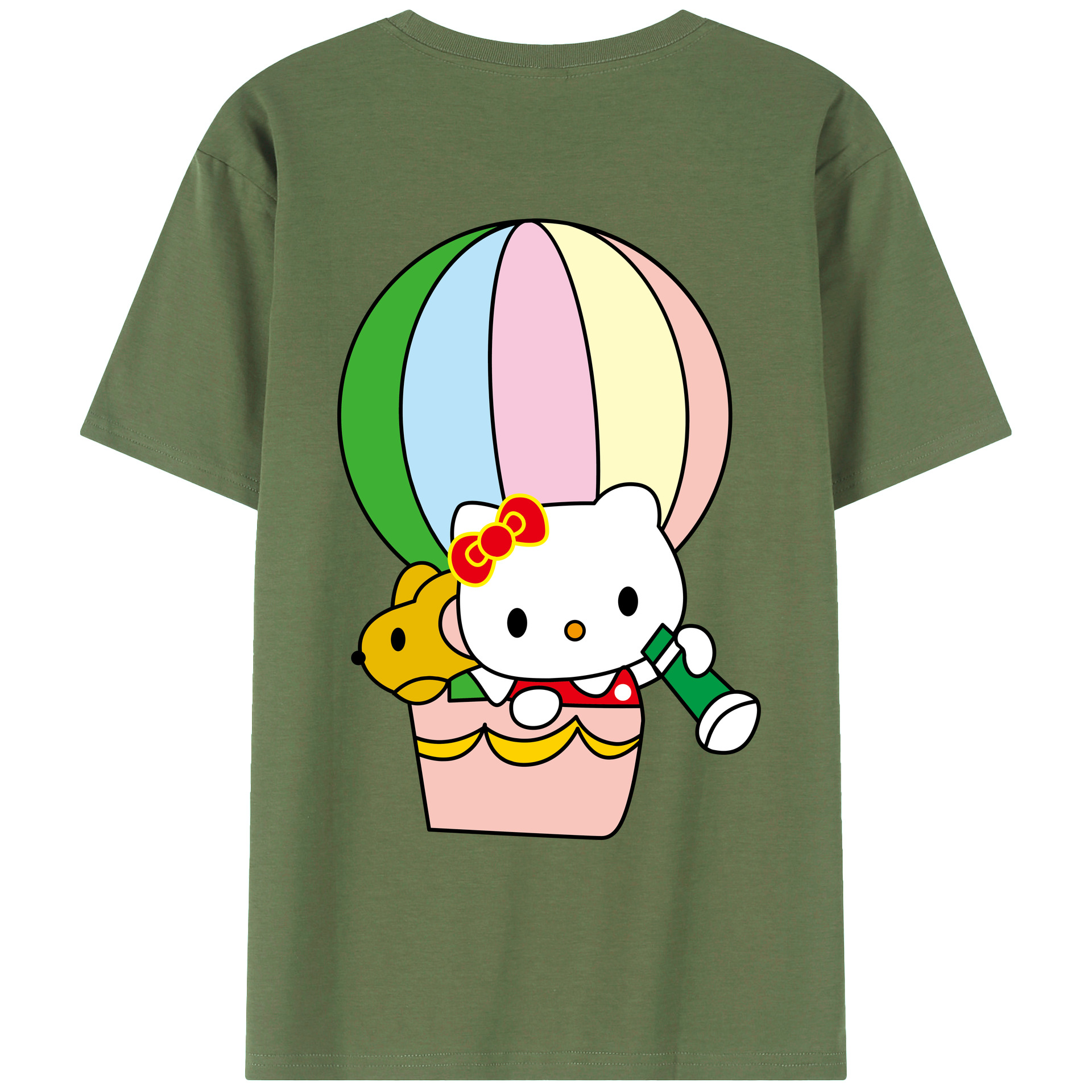（画像用） Hello Kitty ハローキティ 綿100％ メンズ半袖Tシャツ（バックプリント） 通気性
